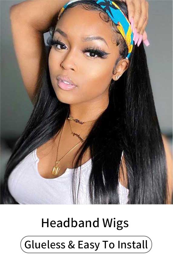 100% Human Hair Ice Silk straight Headband Wigs Glueless None Frontal Lace For Black Women