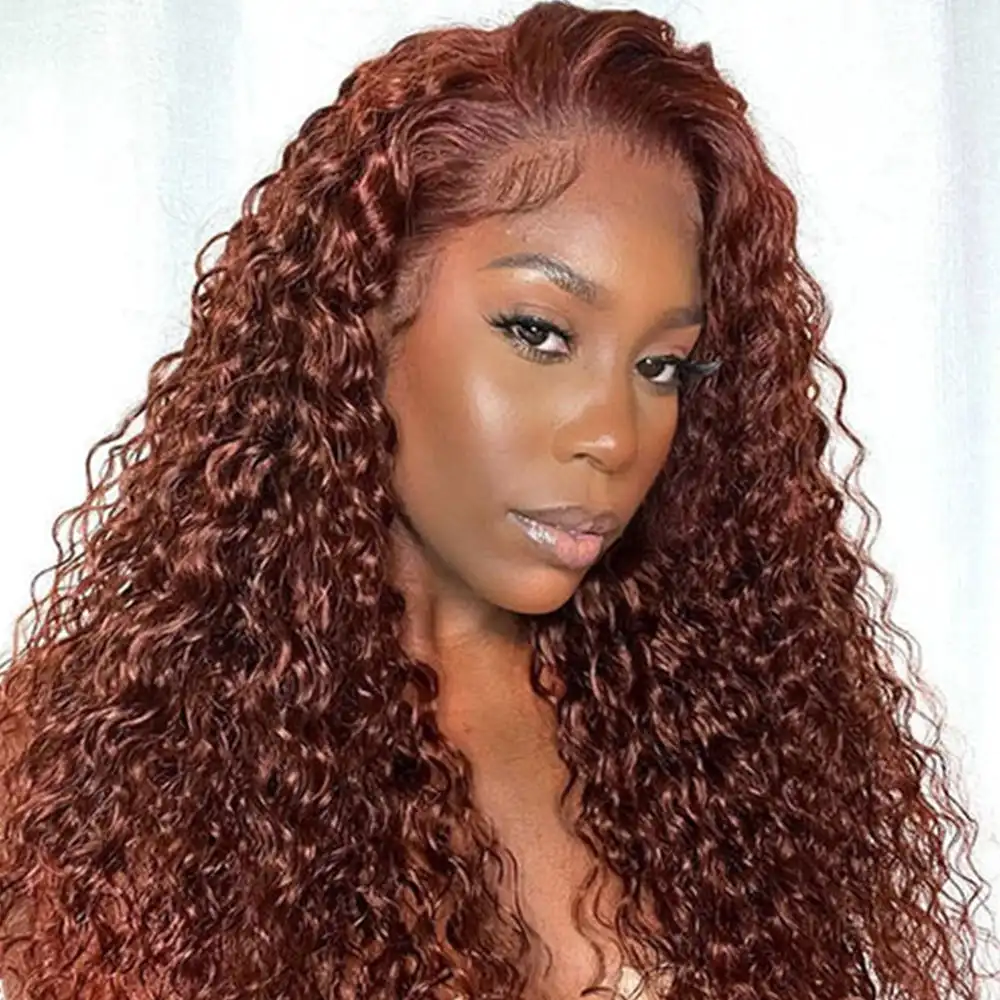 33 Auburn Reddish Brown Invisible 5×5 HD Lace Curly Wave Human Hair Wigs AniceKiss