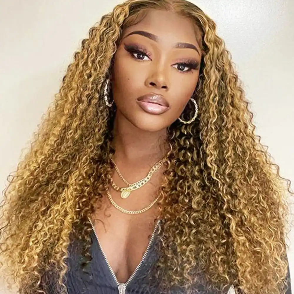 27 Honey Blonde Color 13×4 HD Lace Curly Wave Human Hair Wigs AniceKiss