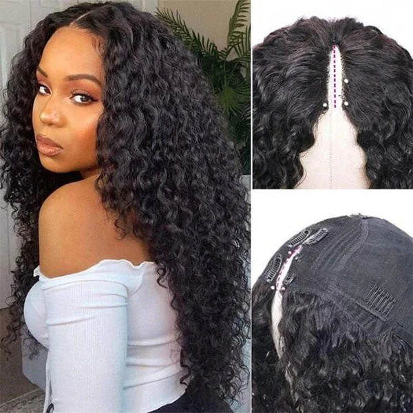 V Part Curly Wave Human Hair Wigs AniceKiss